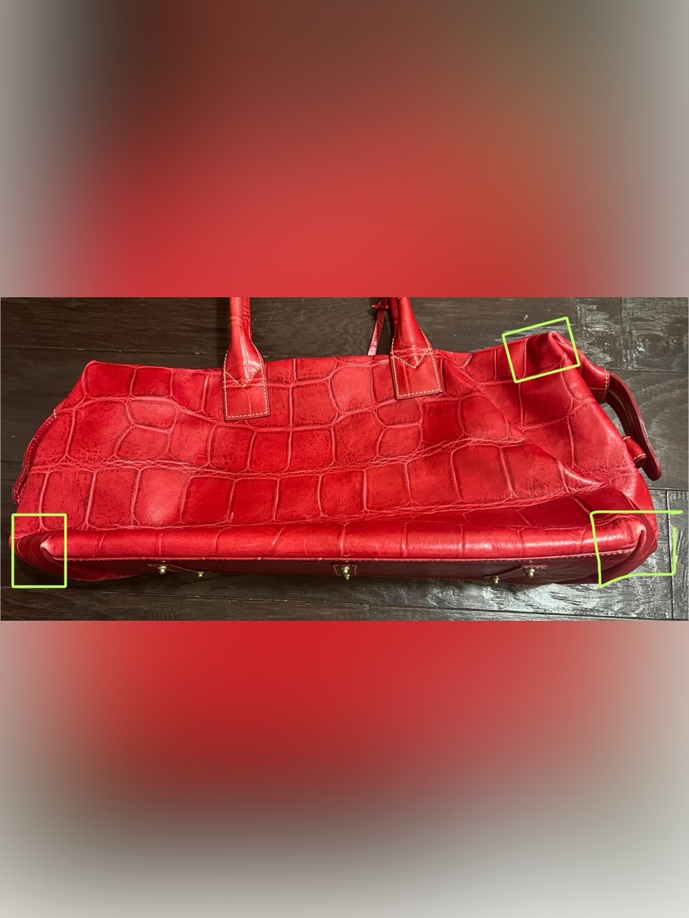 Vintage Dooney & Bourke Red Croc Embossed Leather Satchel / Tote with Lock & Key - Picture 13 of 16